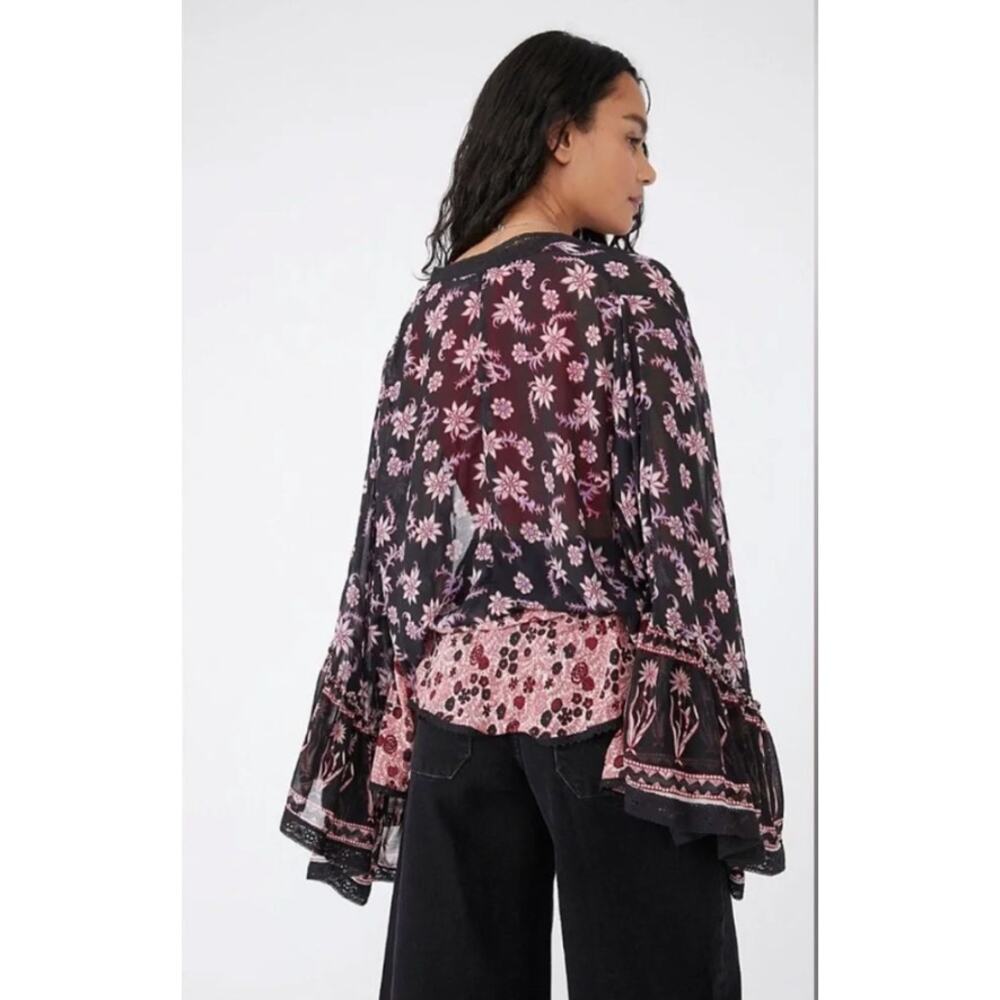 FREE PEOPLE Women Oversize Boho Lola Placed Dark Floral Relaxed Kimono Top - Picture 5 of 10